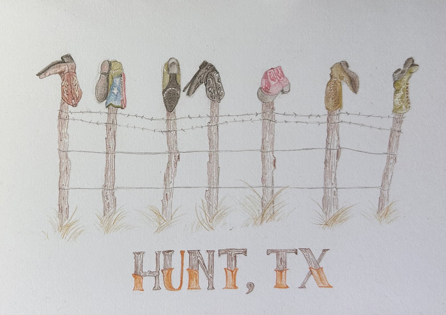 “Boots on the Fence” — 5"x 7" Greeting Card