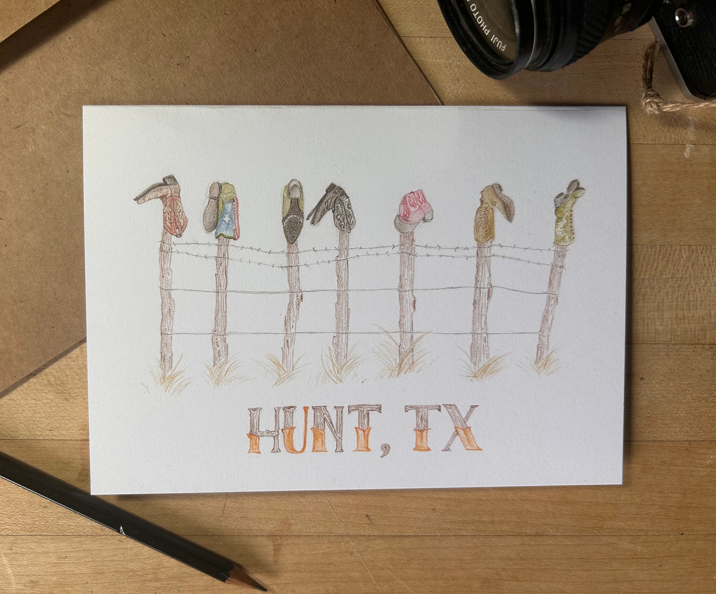 “Boots on the Fence” — 5"x 7" Greeting Card
